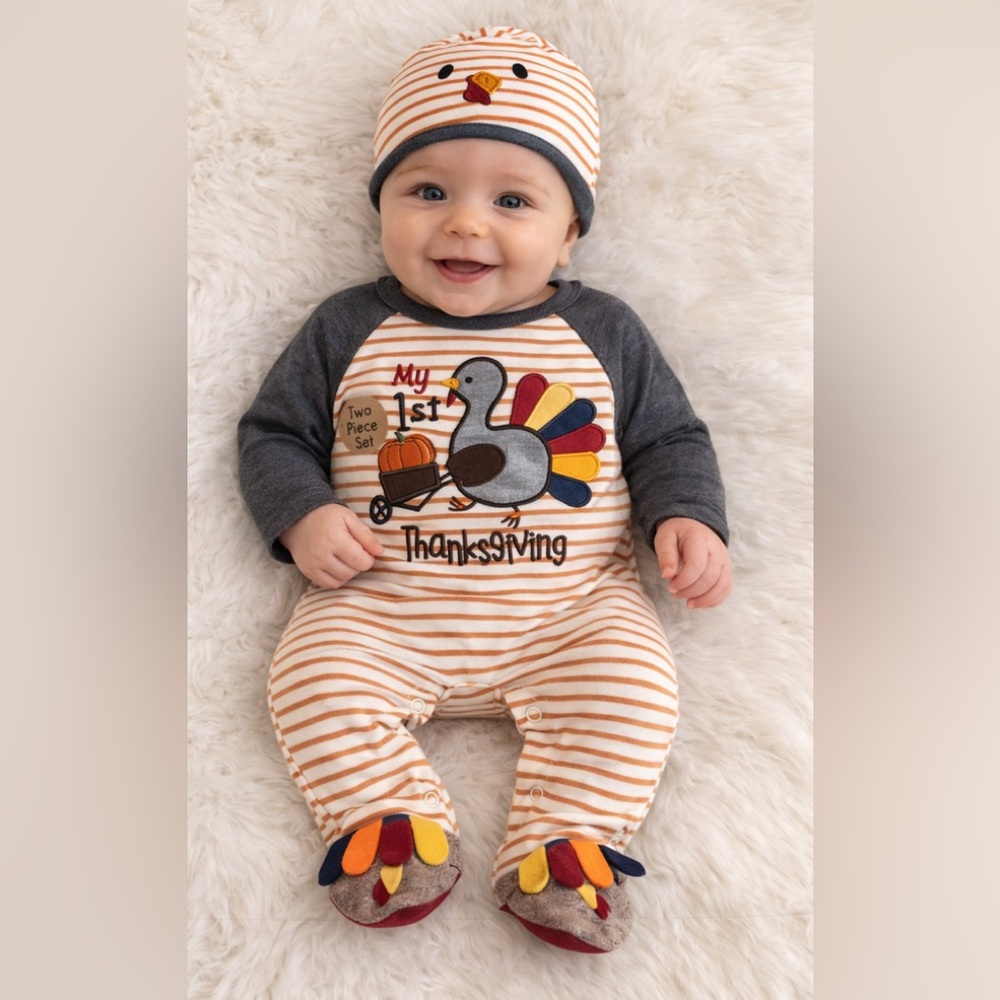 New with Tags! Thanksgiving Striped Kids One Piece